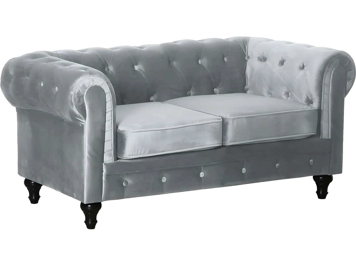 Canapé fixe Chesterfield Velours "Aliza" - 157 x 82 x 70 cm - 2 places - Gris