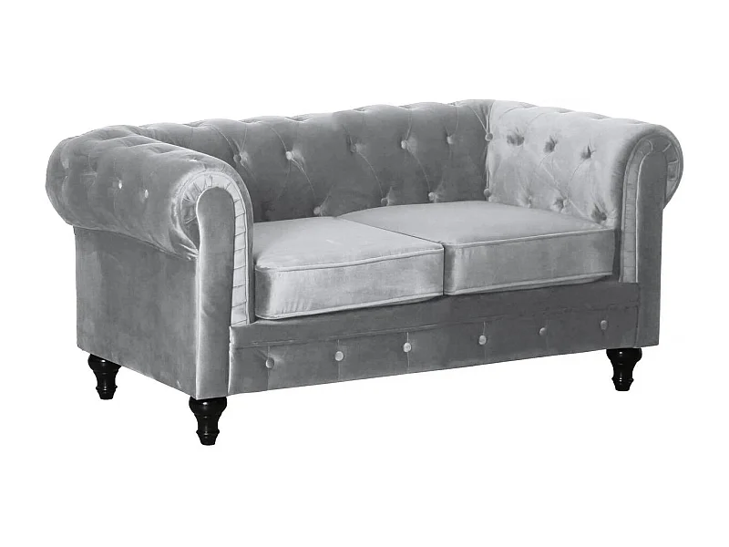 Canapé fixo Chesterfield Velours "Aliza" - 157 x 82 x 70 cm - 2 lugares - Cinza