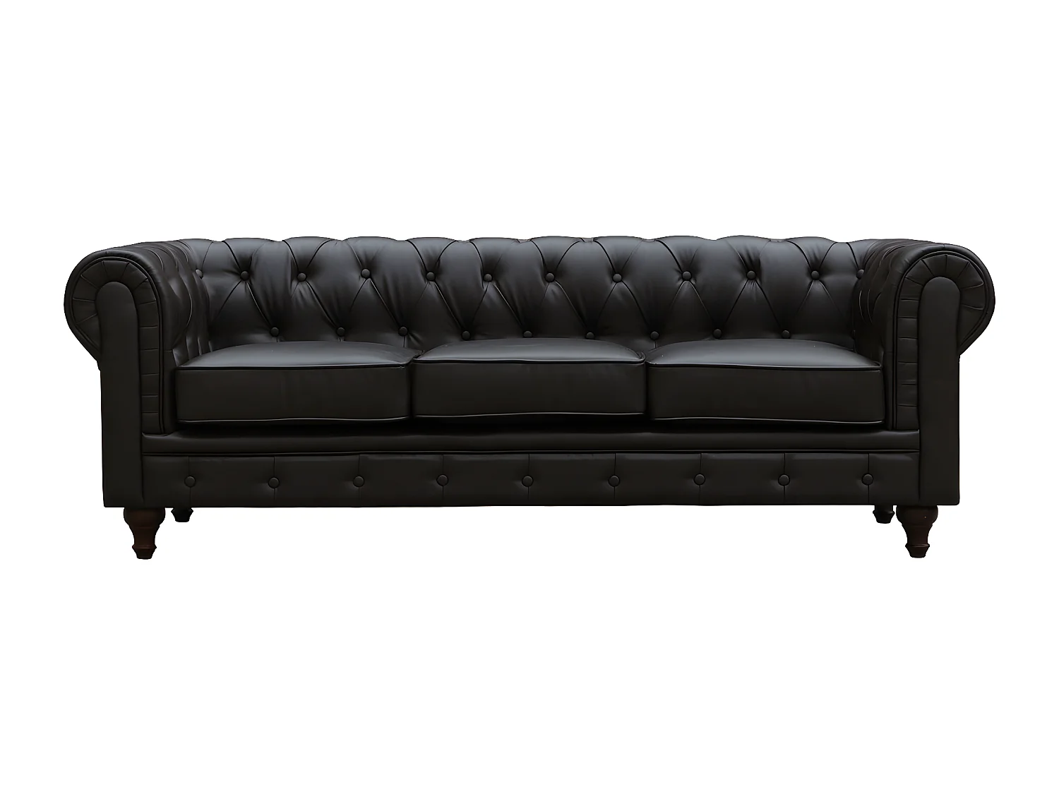 Divano fisso Chesterfield "Aliza"  - 204 x 80 x 58 cm - 3 posti- Marrone