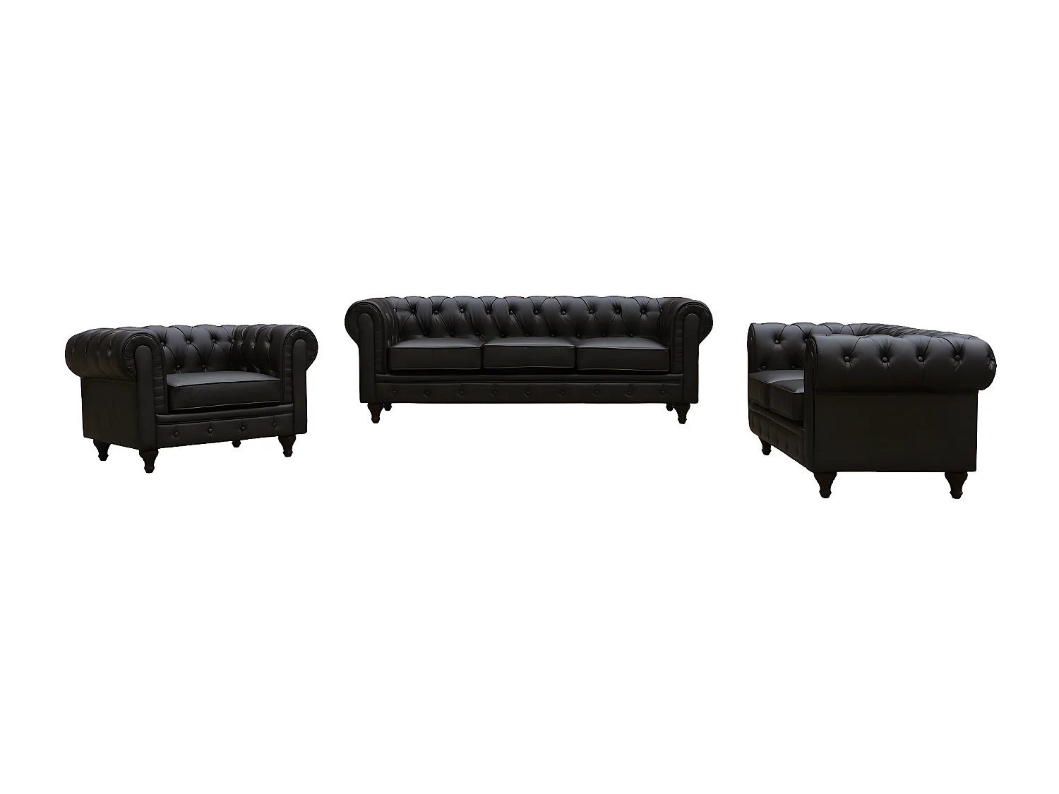 Divano fisso Chesterfield "Aliza"  - 204 x 80 x 58 cm - 3 posti- Marrone