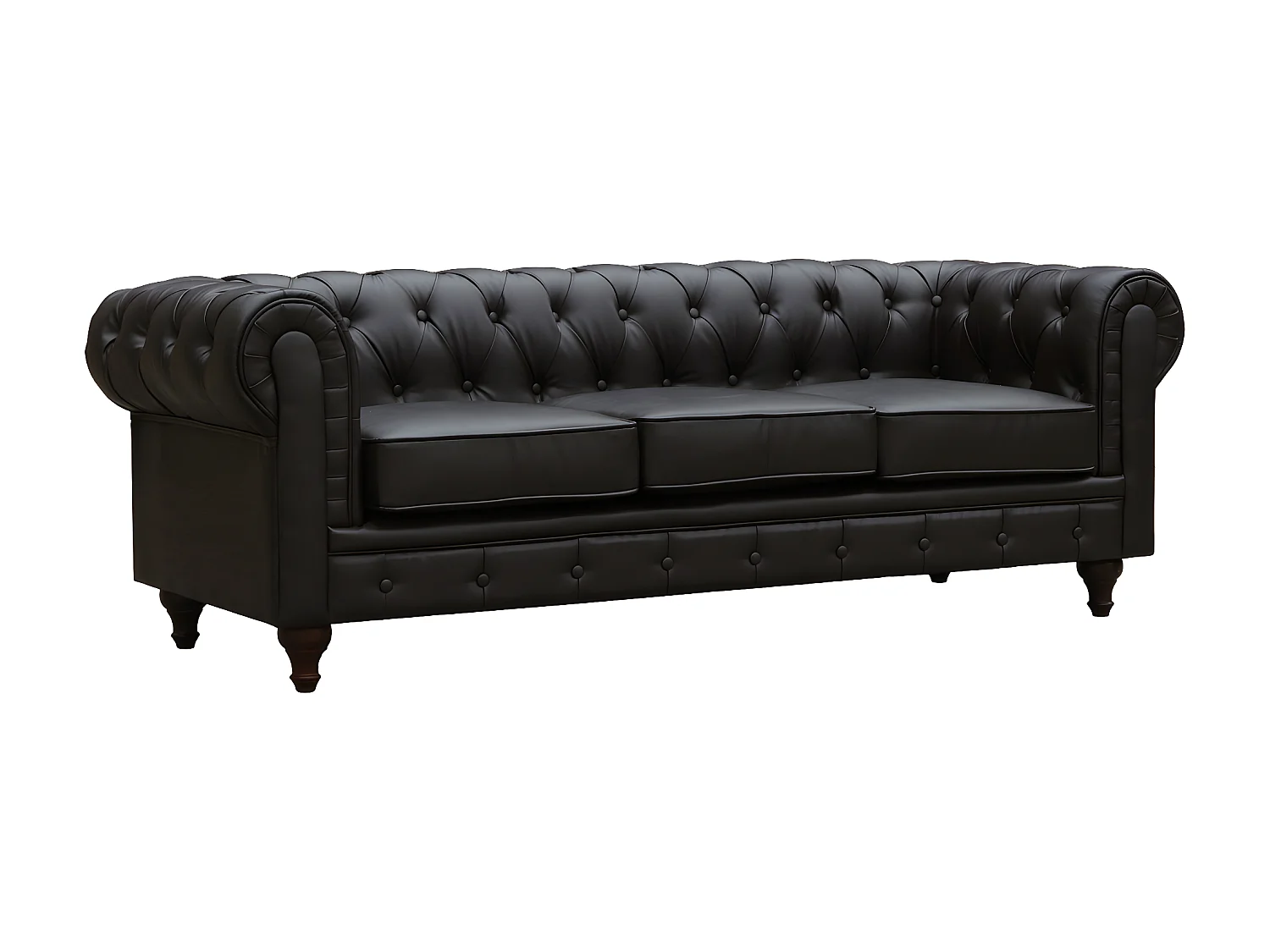 Canapé fixe Chesterfield "Aliza" - 204 x 80 x 58 cm - 3 places - Marron