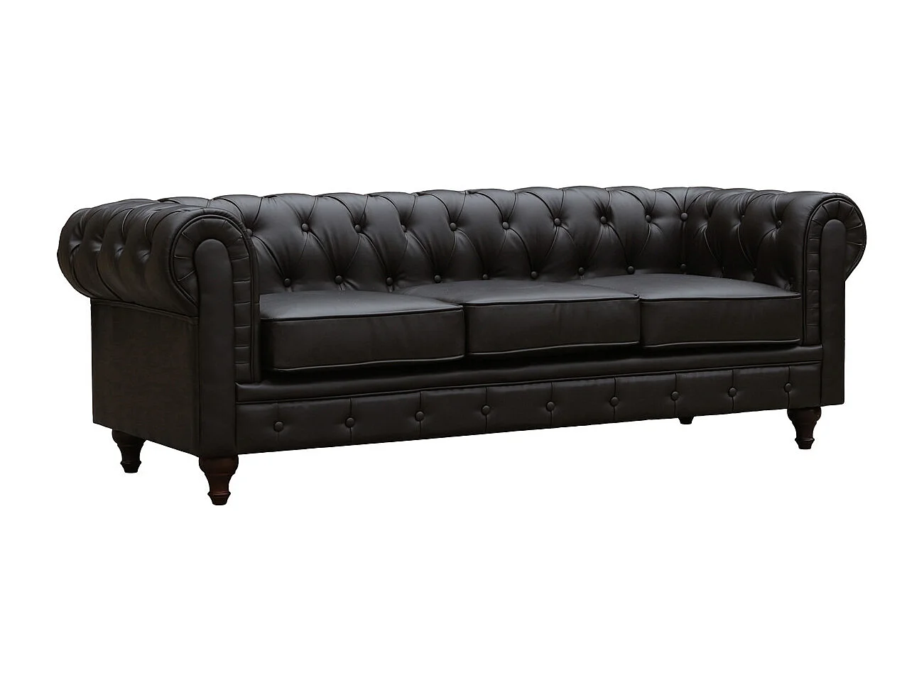 Canapé fixe Chesterfield "Aliza" - 204 x 80 x 58 cm - 3 places - Marron