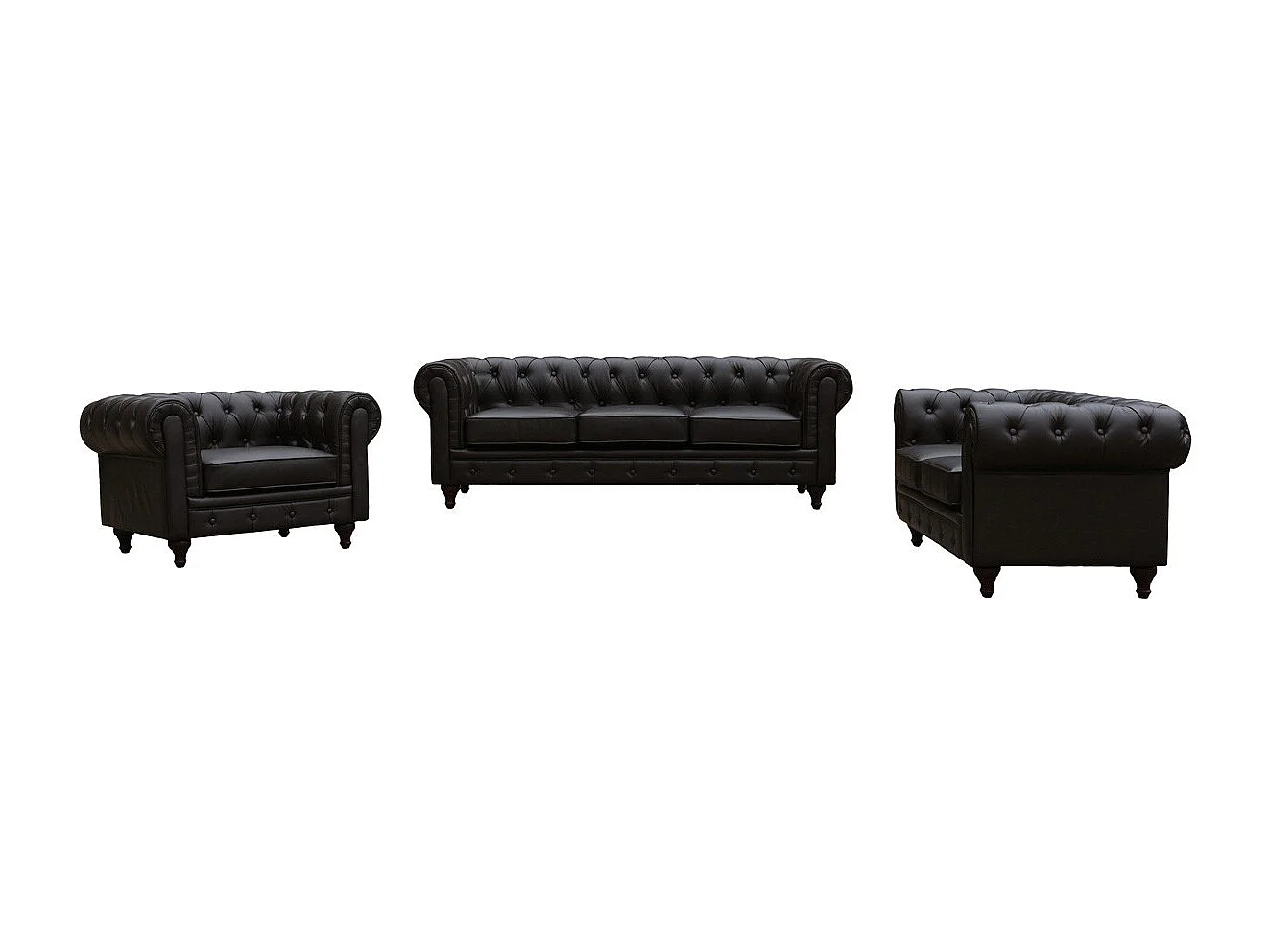 Canapé fixe Chesterfield "Aliza" - 204 x 80 x 58 cm - 3 places - Marron