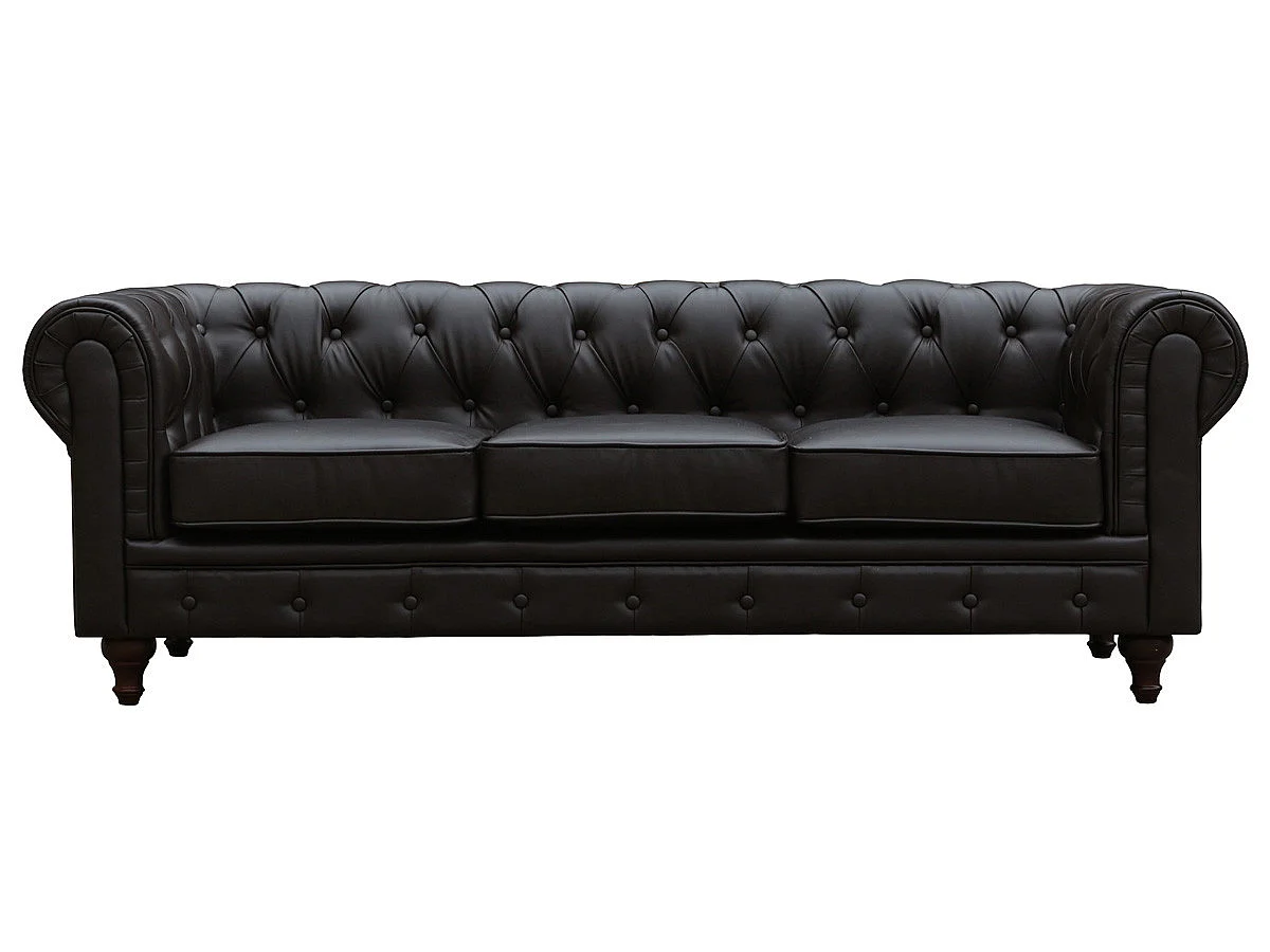 Canapé chesterfield 3 places en tissu 3D capitonné marron ALIZA