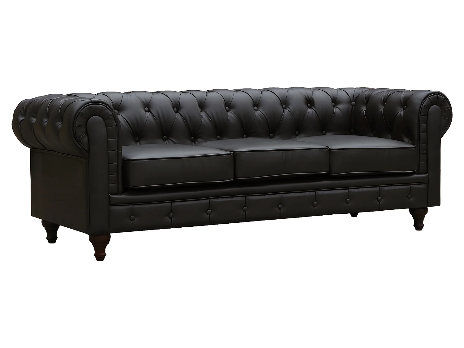 Canapé fixo Chesterfield "Aliza" - 204 x 80 x 58 cm - 3 lugares - Marron