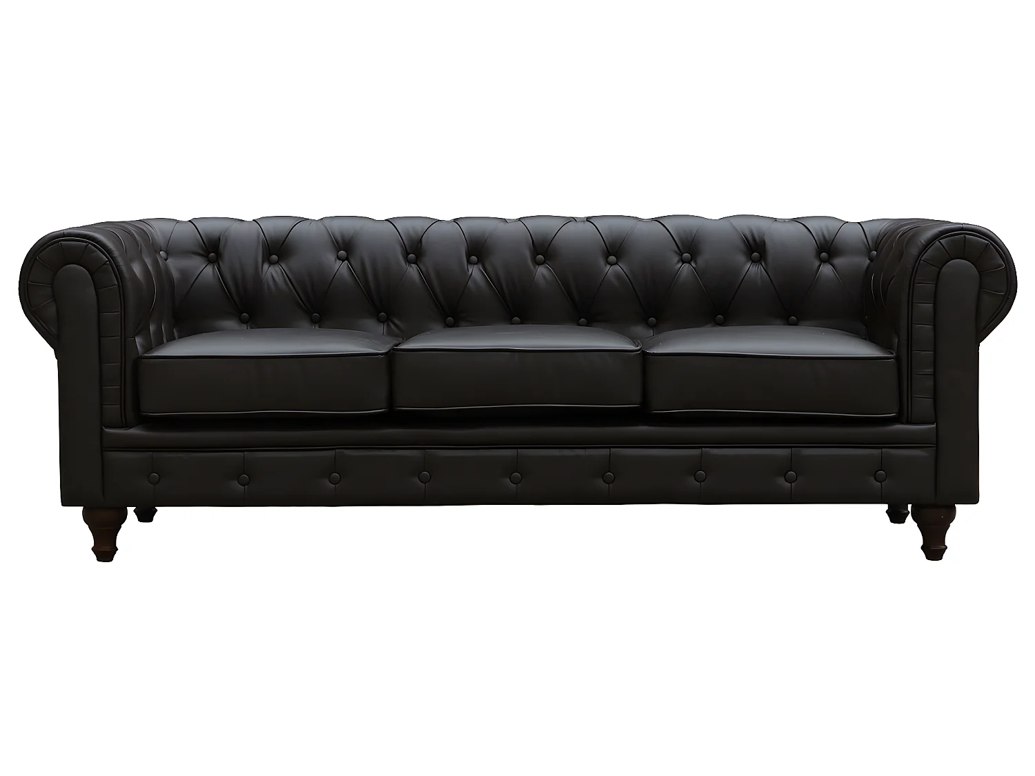 Canapé fixo Chesterfield "Aliza" - 204 x 80 x 58 cm - 3 lugares - Marron