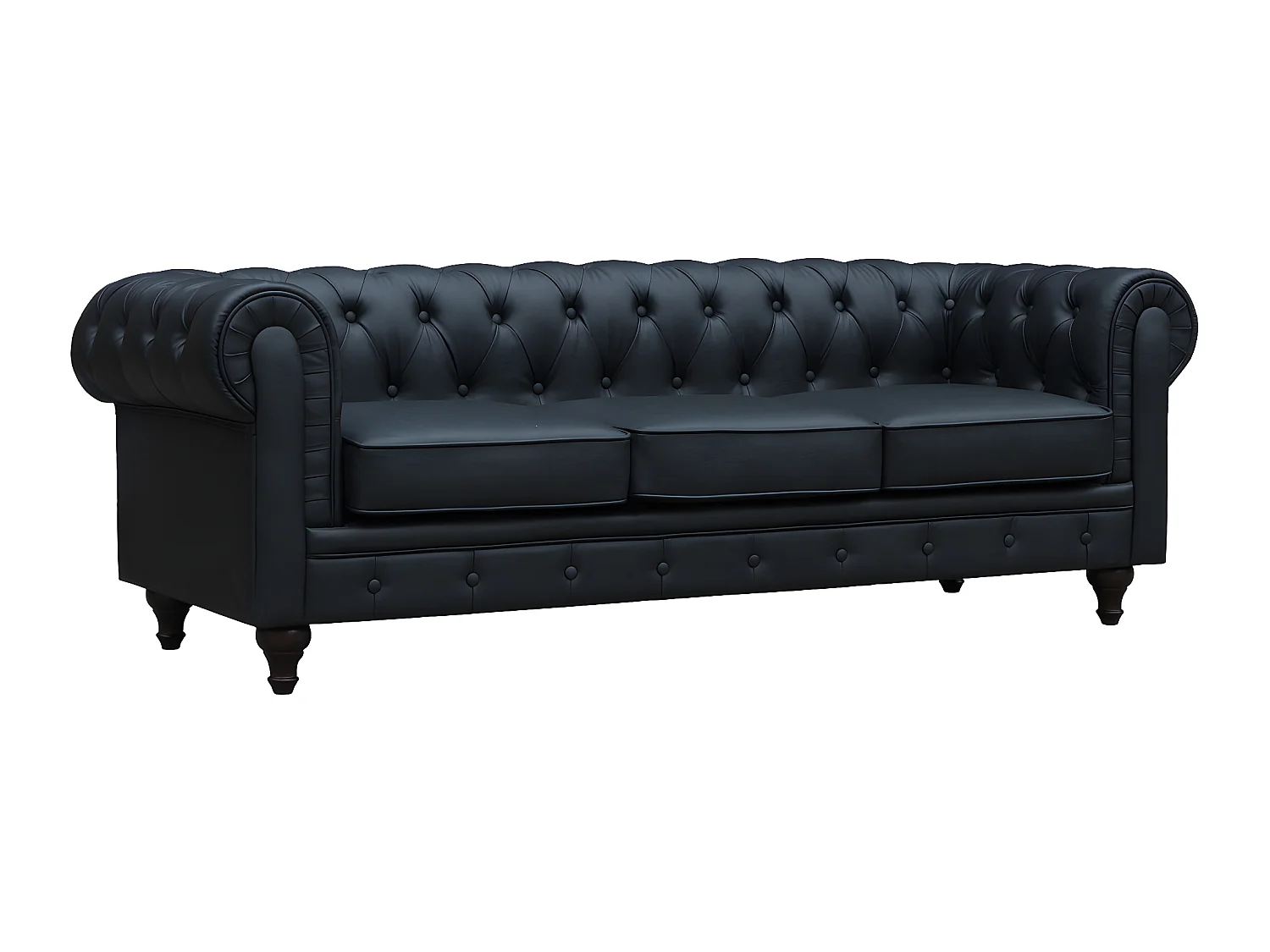 Canapé fixe Chesterfield "Aliza" - 208 x 82 x 70 cm - 3 places - Noir