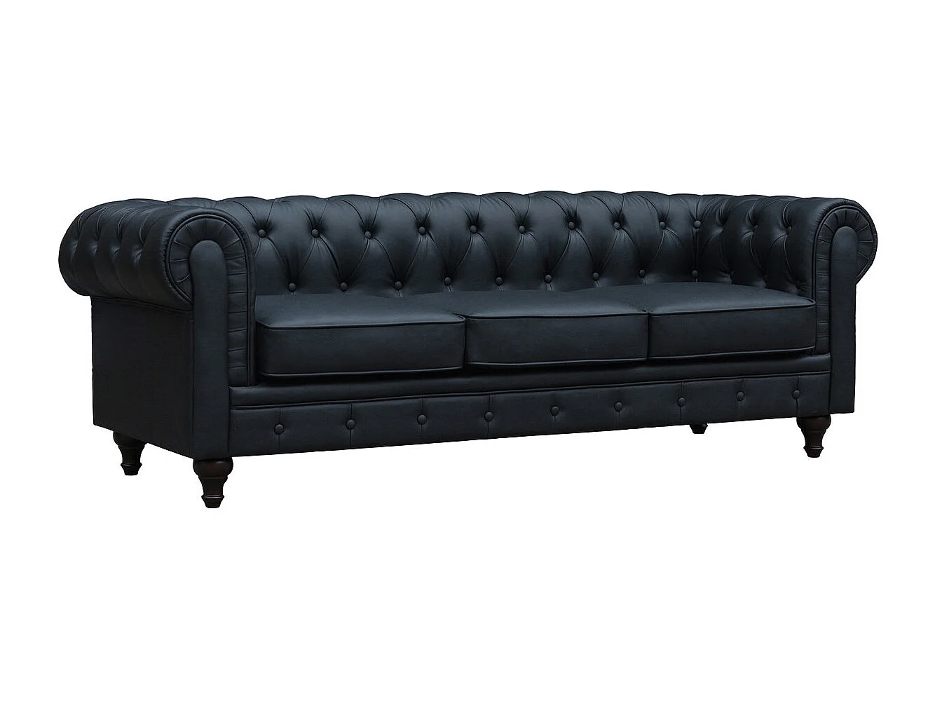 Canapé fixe Chesterfield "Aliza" - 208 x 82 x 70 cm - 3 places - Noir