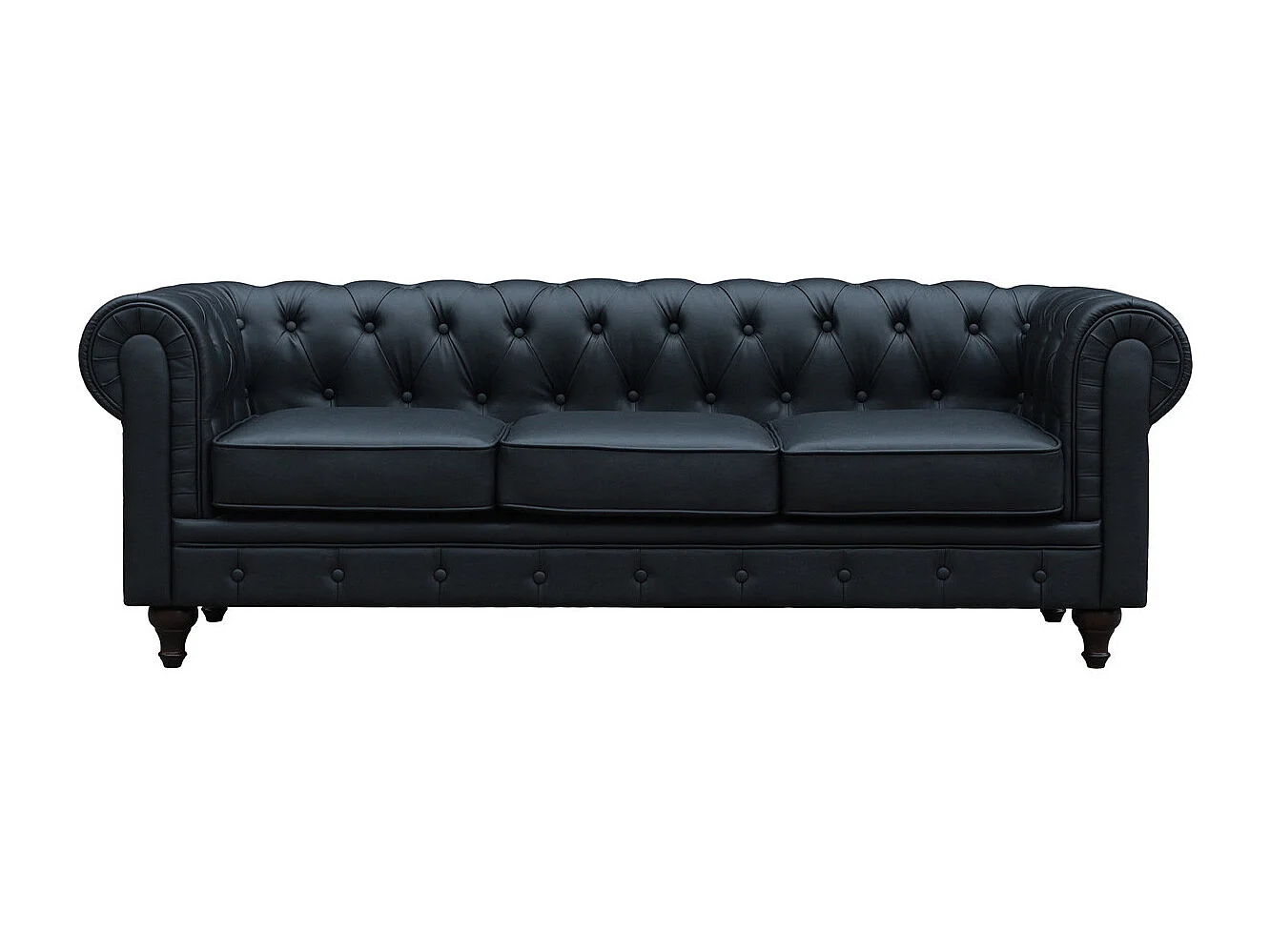 Canapé fixe Chesterfield "Aliza" - 208 x 82 x 70 cm - 3 places - Noir