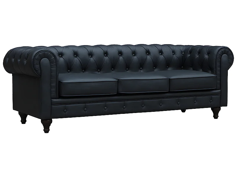 Canapé fixe Chesterfield "Aliza" - 208 x 82 x 70 cm - 3 places - Noir