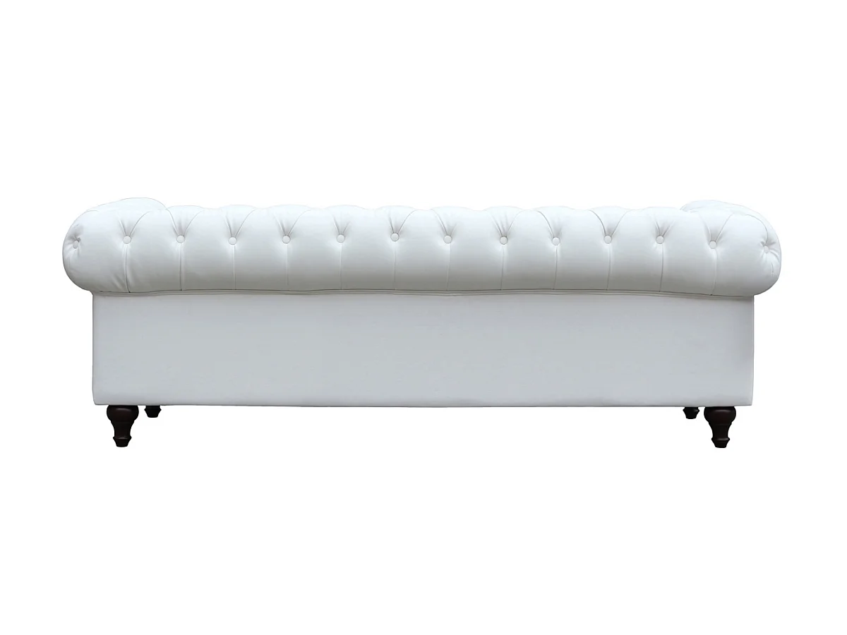 Sofá fixo Chesterfield "Aliza" branco em couro sintético de 3 lugares com encosto e braços acolchoados