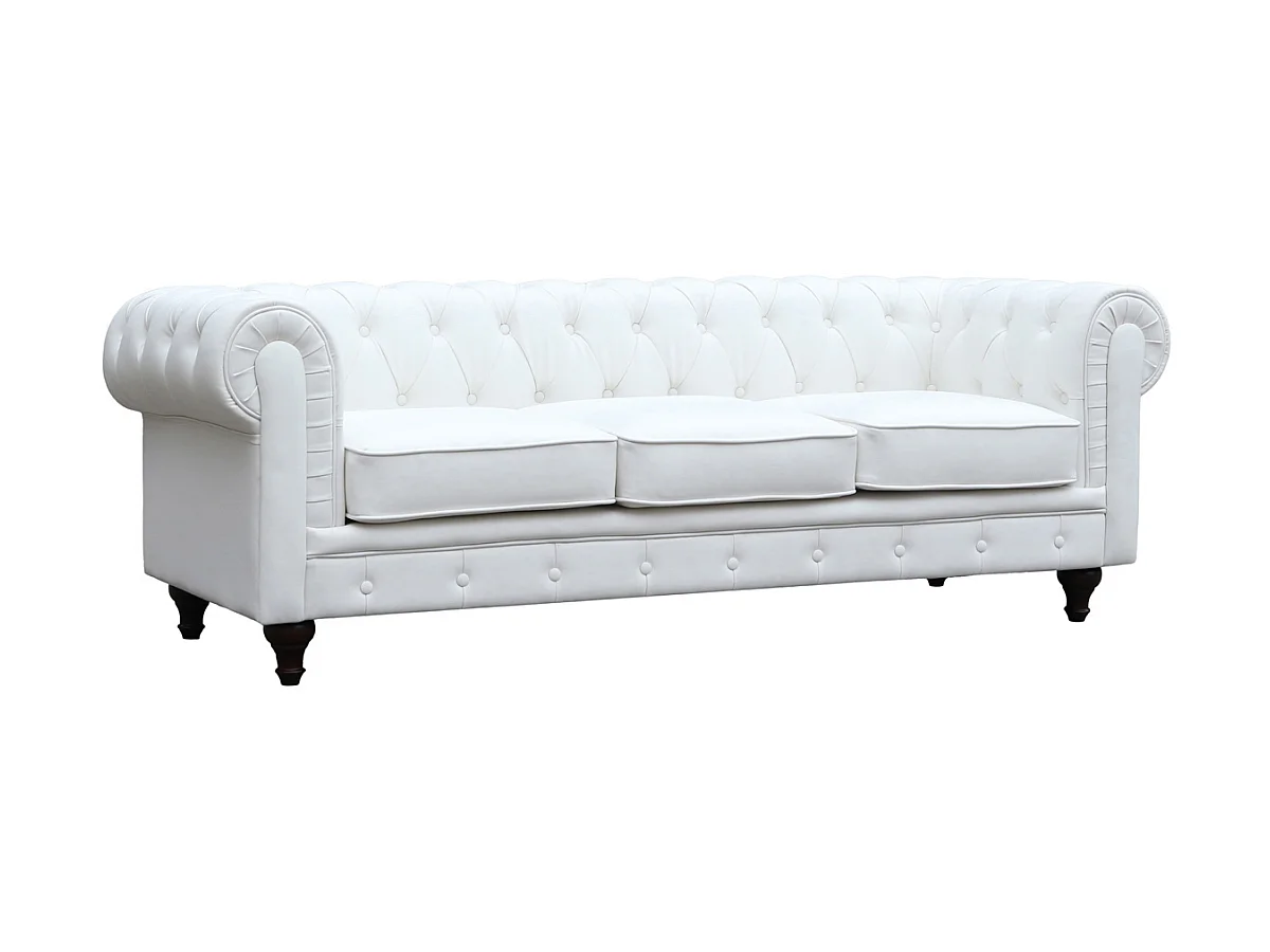 Canapé fixe Chesterfield "Aliza" - 208 x 82 x 70 cm - 3 places - Blanc