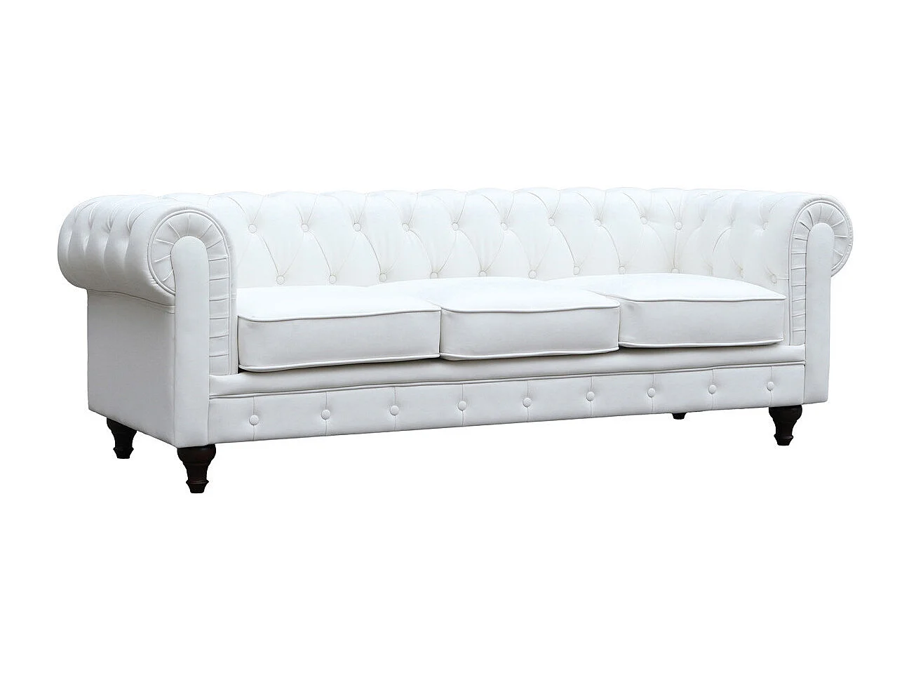 Canapé fixe Chesterfield "Aliza" - 208 x 82 x 70 cm - 3 places - Blanc