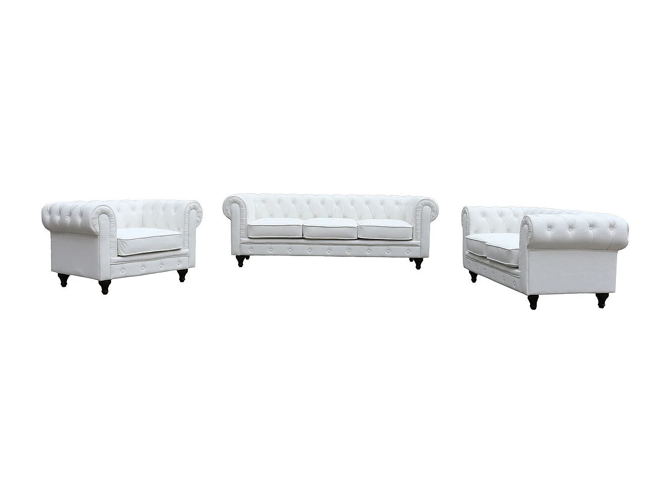 Canapé fixe Chesterfield "Aliza" - 208 x 82 x 70 cm - 3 places - Blanc
