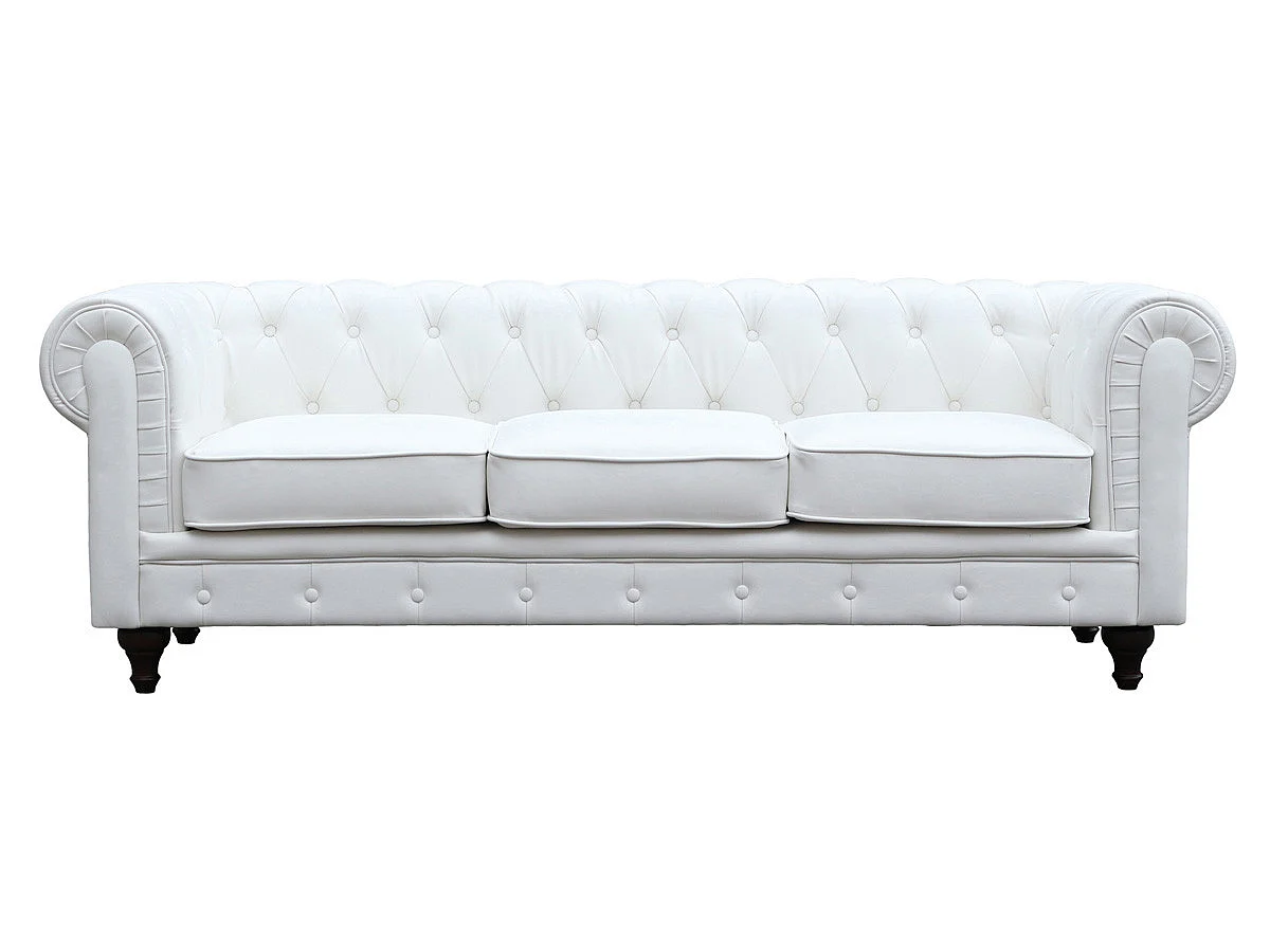 Sofa Chesterfield "Aliza" nierozkładana - 208 x 82 x 70 cm - 3 miejsca - Biała