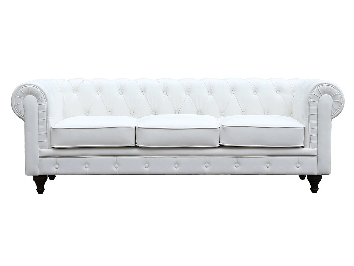 Canapé fixe Chesterfield "Aliza" - 208 x 82 x 70 cm - 3 places - Blanc