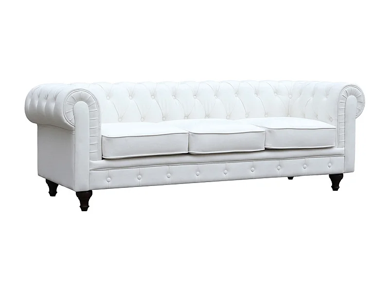 Canapé fixe Chesterfield "Aliza" - 208 x 82 x 70 cm - 3 places - Blanc