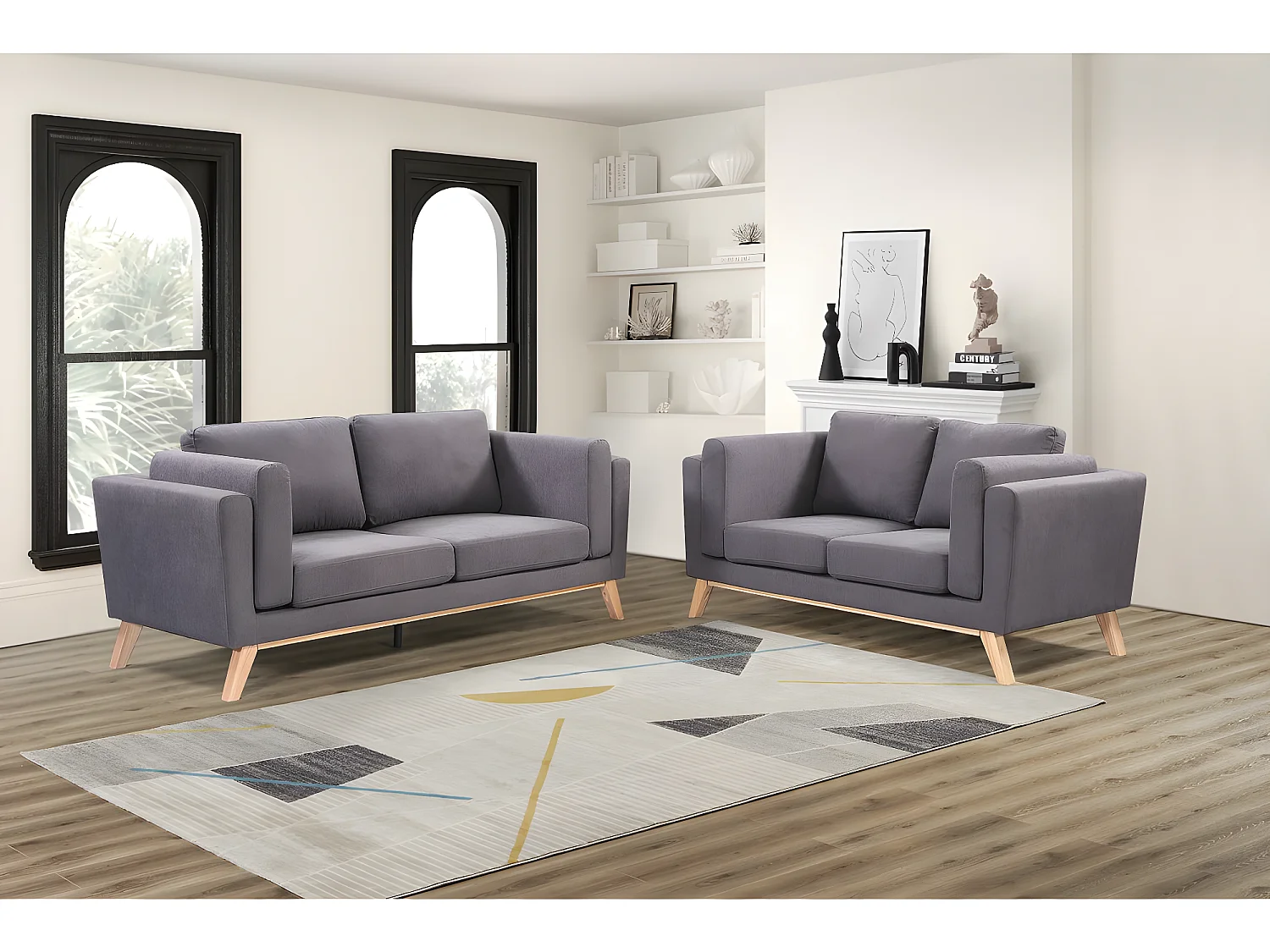 Sofá de tela "Elizabeth" - 196 x 87 x 84 cm - 3 asientos - Gris oscuro