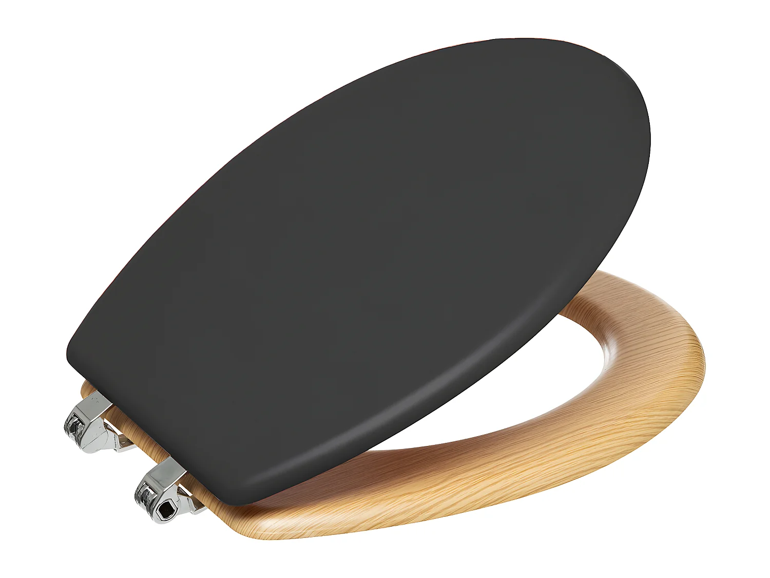 Abattant WC en bois naturel et zinc coloris gris charbon - Longueur 36 x Profondeur 46,5 x Hauteur 5,5 cm