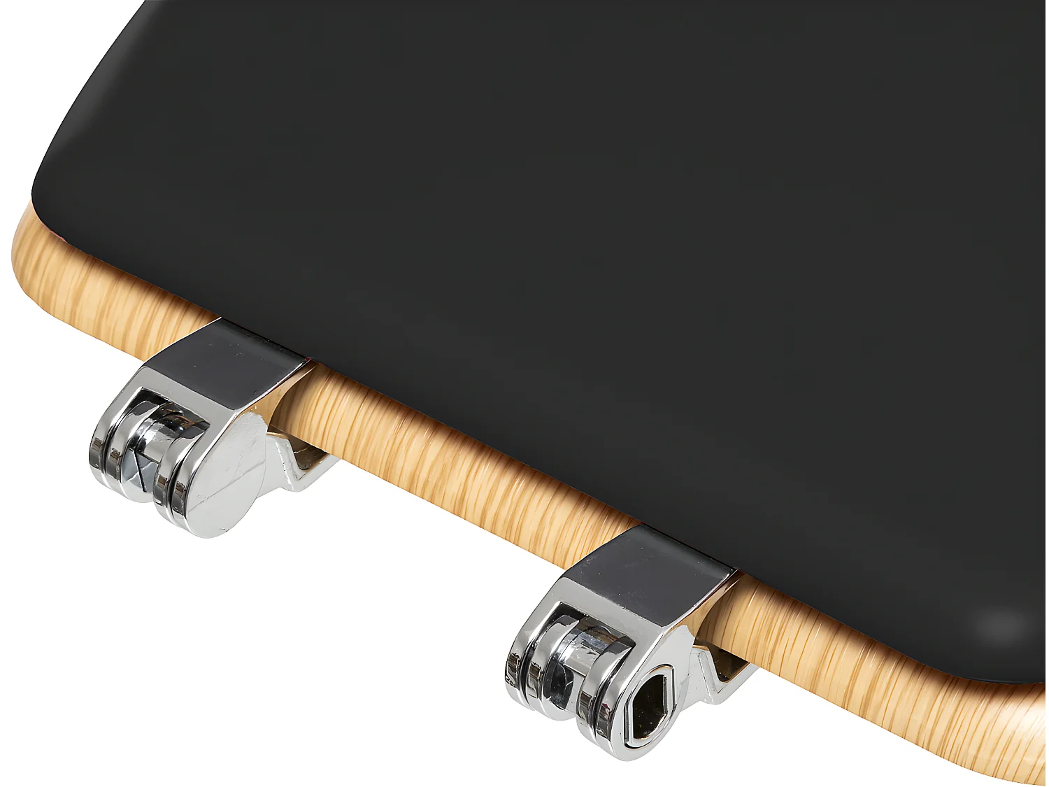 Abattant WC en bois naturel et zinc coloris gris charbon - Longueur 36 x Profondeur 46,5 x Hauteur 5,5 cm