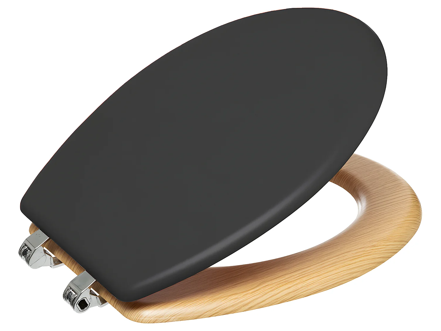 Abattant WC en bois naturel et zinc coloris gris charbon - Longueur 36 x Profondeur 46,5 x Hauteur 5,5 cm