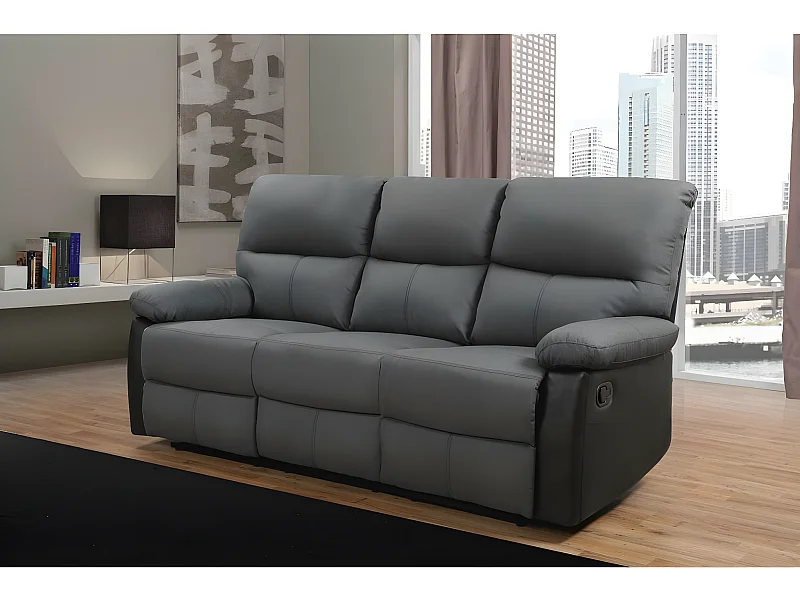 Sofá reclinable 3 plazas "Lincoln" - Color negro/Gris oscuro