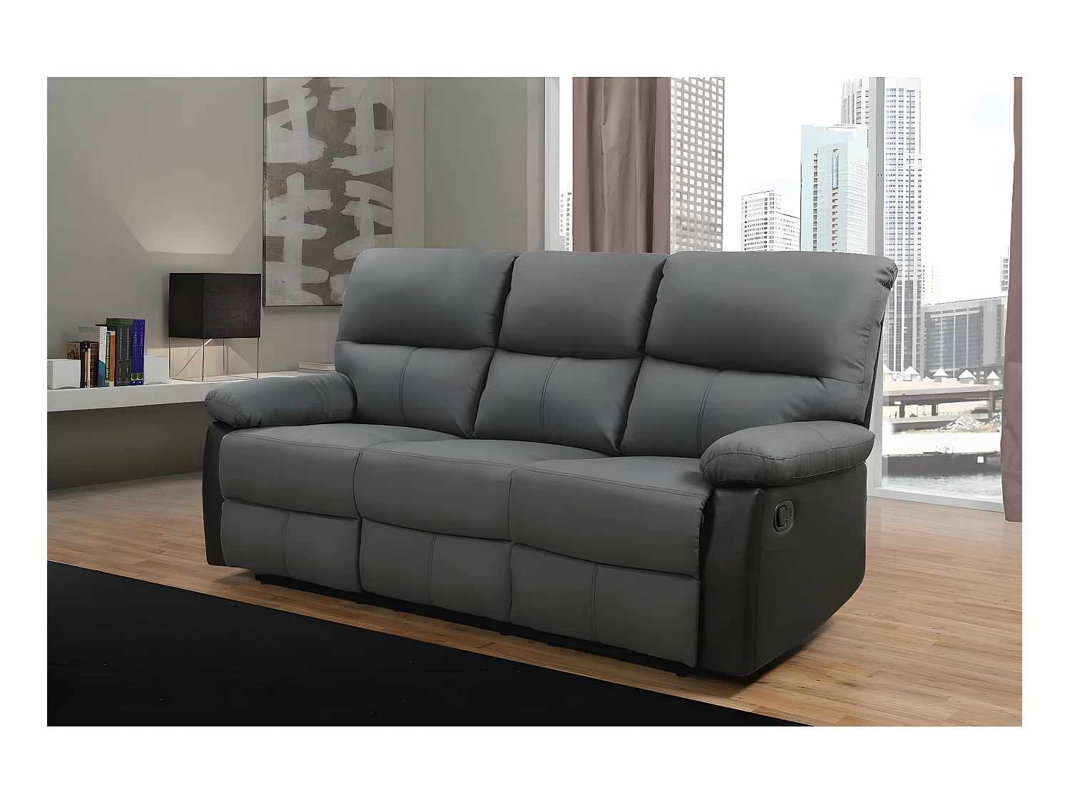 Canapé relax "Lincoln" - 3 places - Noir / Gris foncé