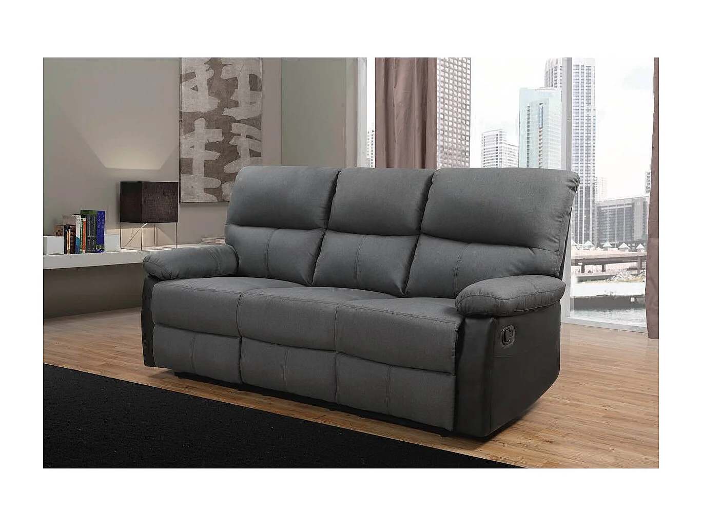 Canapé relax "Lincoln" - 3 places - Noir / Gris foncé