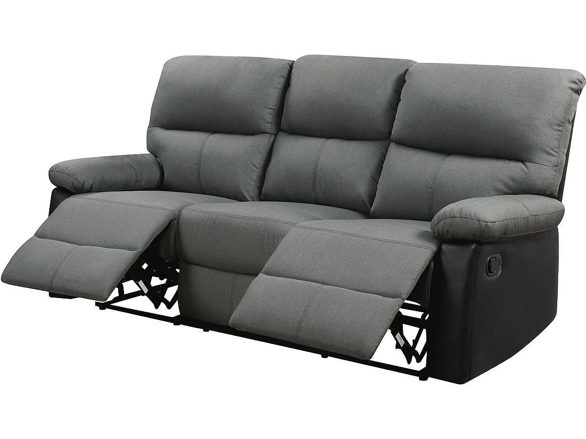 Sofá reclinable 3 plazas "Lincoln" - Color negro/Gris oscuro