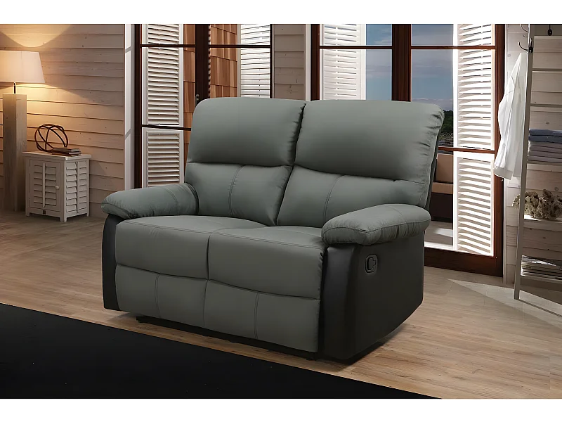 Sofá reclinable 2 plazas "Lincoln" - Negro/Gris oscuro