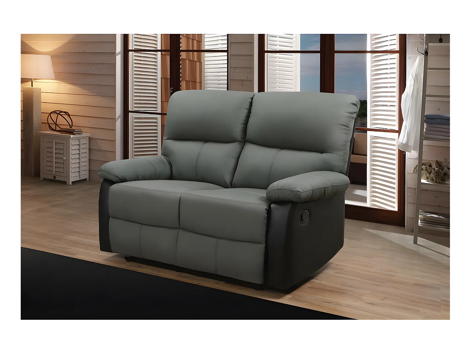 Relaxbank "Lincoln" 2-zits in zwarte/donkergrijze stof met handmatig mechanisme