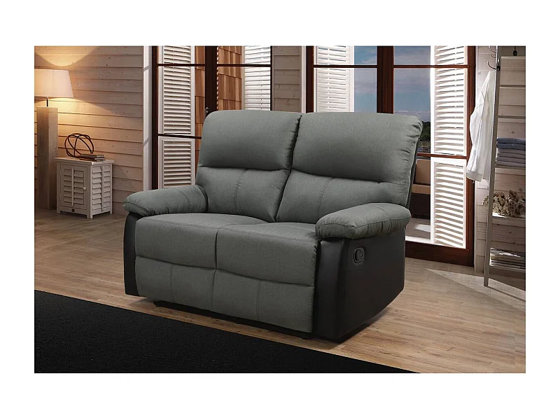 Canapé relax "Lincoln" - 147 x 89 x 103 cm - 2 places - Noir / Gris foncé