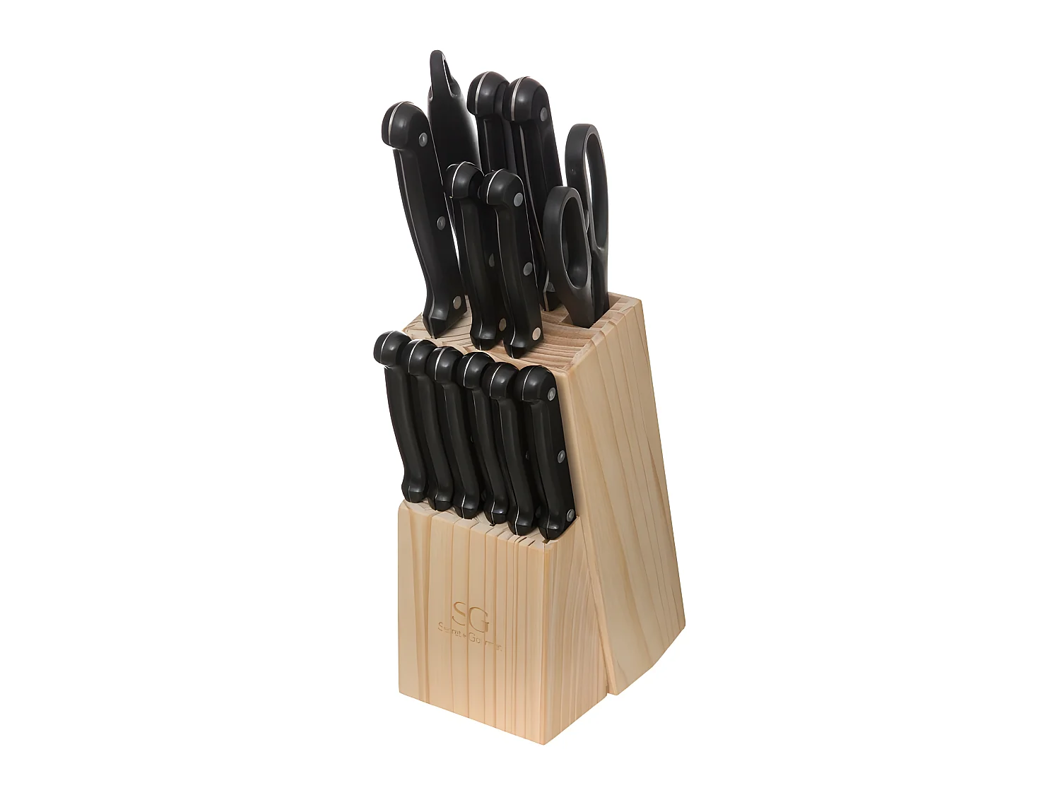 Bloc de 11 couteaux avec un aiguiseur et ciseau - Longueur 13,5 x Profondeur 10,2 x Hauteur 34 cm