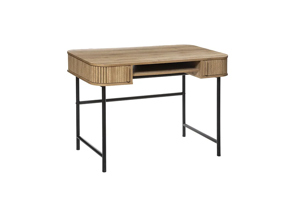 Bureau en bois MDF naturel et acier coloris noir - Longueur 105 x Profondeur 60 x Hauteur 75,1 cm