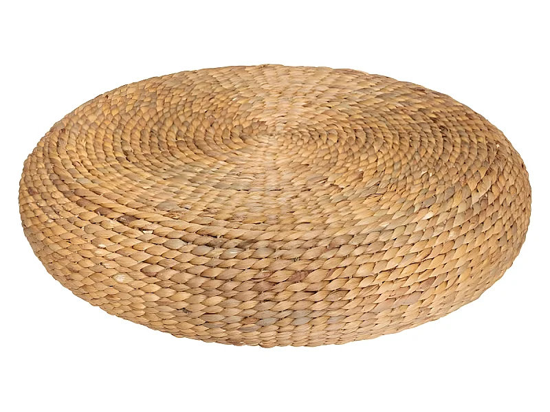 Pouf en jacinthe d'eau tressé coloris naturel - Diamètre 55 x Hauteur 14 cm