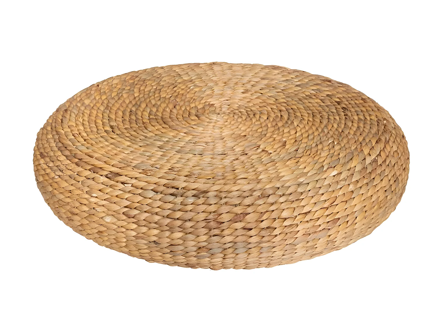 Pouf en jacinthe d'eau tressé coloris naturel - Diamètre 55 x Hauteur 14 cm