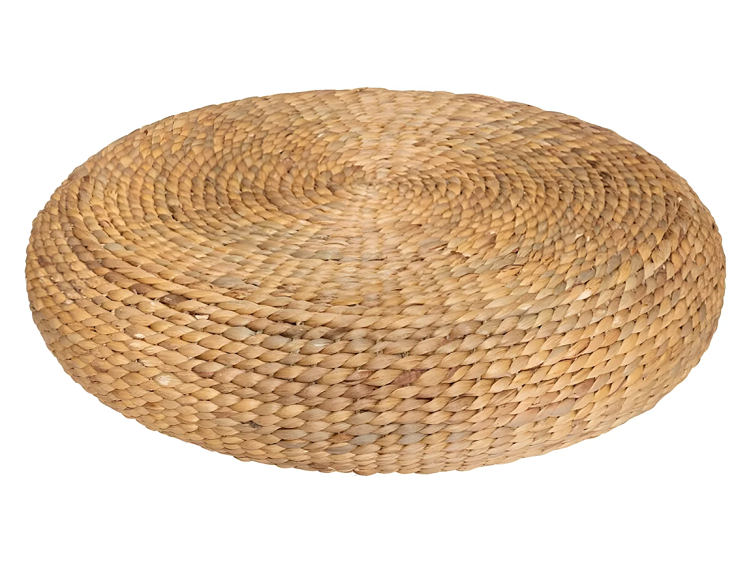 Pouf en jacinthe d'eau tressé coloris naturel - Diamètre 55 x Hauteur 14 cm