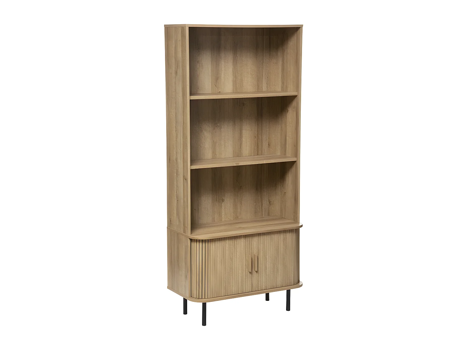 Bibliothèque en bois MDF naturel et acier coloris noir - Longueur 80 x Profondeur 39 x Hauteur 179,6 cm
