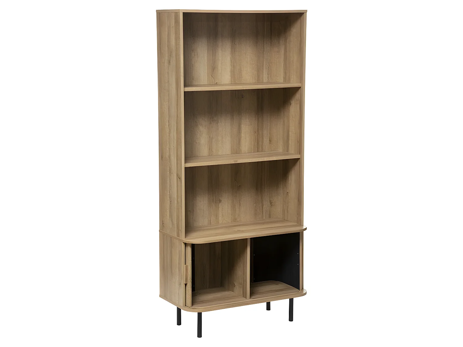 Bibliothèque en bois MDF naturel et acier coloris noir - Longueur 80 x Profondeur 39 x Hauteur 179,6 cm