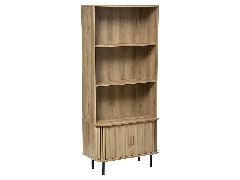 Bibliothèque en bois MDF naturel et acier coloris noir - Longueur 80 x Profondeur 39 x Hauteur 179,6 cm