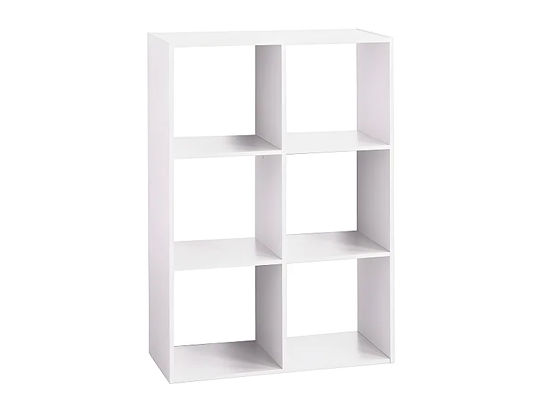Etagère avec 6 cases en panneaux de particules coloris Blanc - Longueur 67 x Profondeur 32 x Hauteur 100 cm
