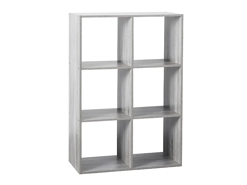 Etagère avec 6 cases en panneaux de particules coloris gris - Longueur 67 x Profondeur 32 x Hauteur 100 cm