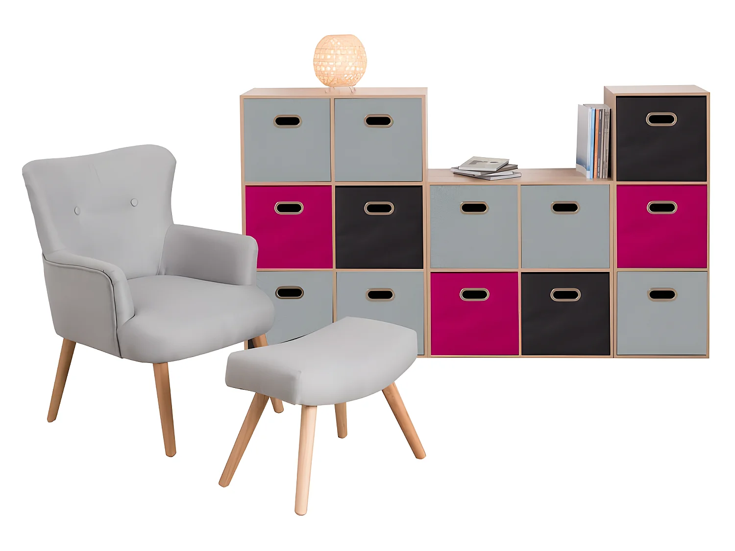 Etagère en panneaux de particules coloris Gris - Longueur 34,4 x Profondeur 32 x Hauteur 100,5 cm