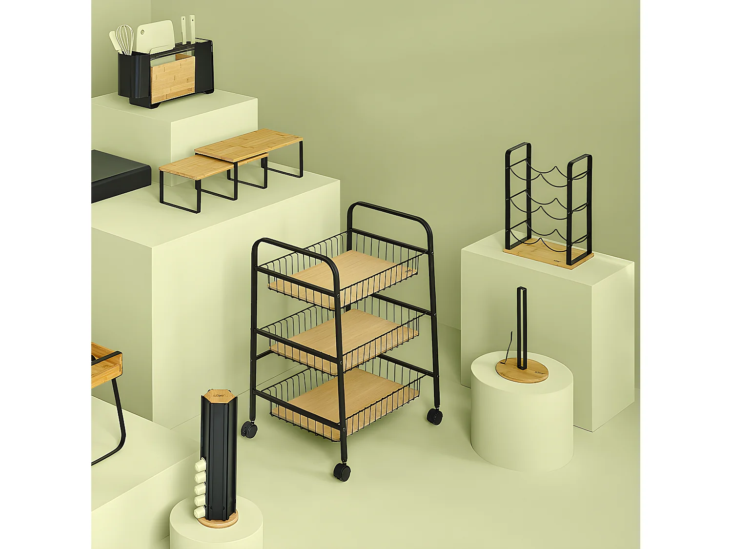 Lot de 2 étagères gigognes en bambou coloris naturel