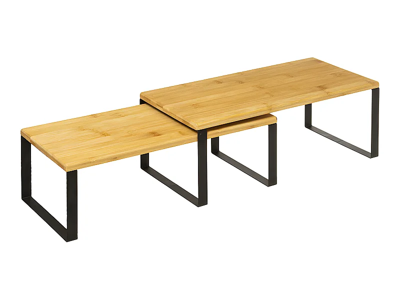 Lot de 2 étagères gigognes en bambou coloris naturel