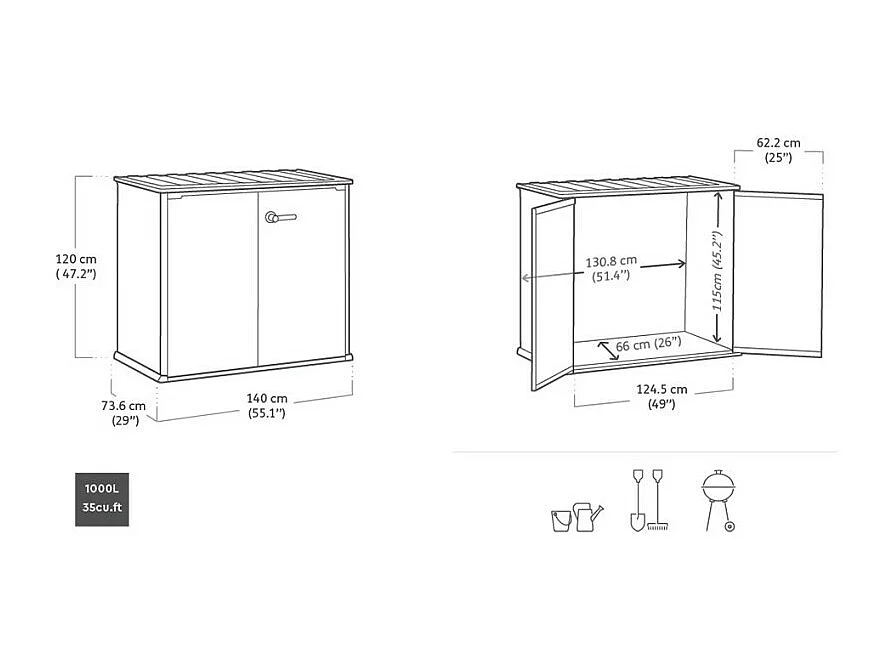 Mobile da giardino in resina "Basse Brossium" - 1 000 L - 139,5 x 77 x 120 cm - Grigio