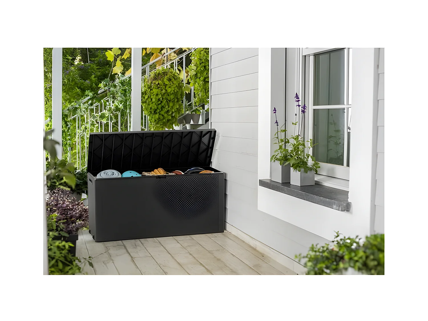 Baule da Giardino in Resina "Emily" 277L Grigio Antracite con Ruote e Sistema di Bloccaggio