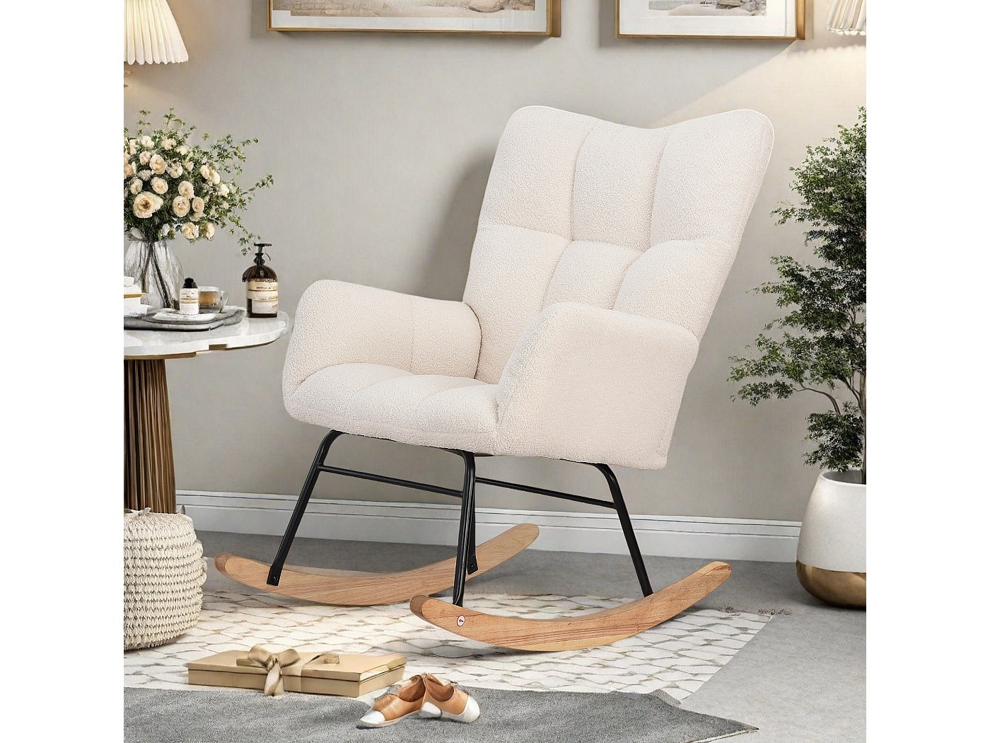 Fauteuil à Bascule en Tissu Peluche, Fauteuil de Salon avec Poche