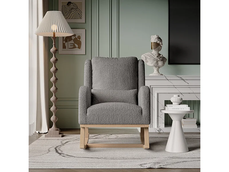 Fauteuil à bascule noir Fauteuil Relax a Bascule en Tissu avec Dossier Haut Rocking Chair avec Poche Latérale et Coussin Lombaire Rocking Chair Intérieur Extérieur