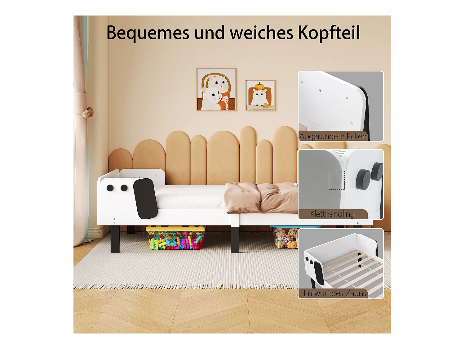 Letto per bambini 90 x 200 cm, a forma di cucciolo, struttura in legno massello, con rete a doghe, bianco senza materasso